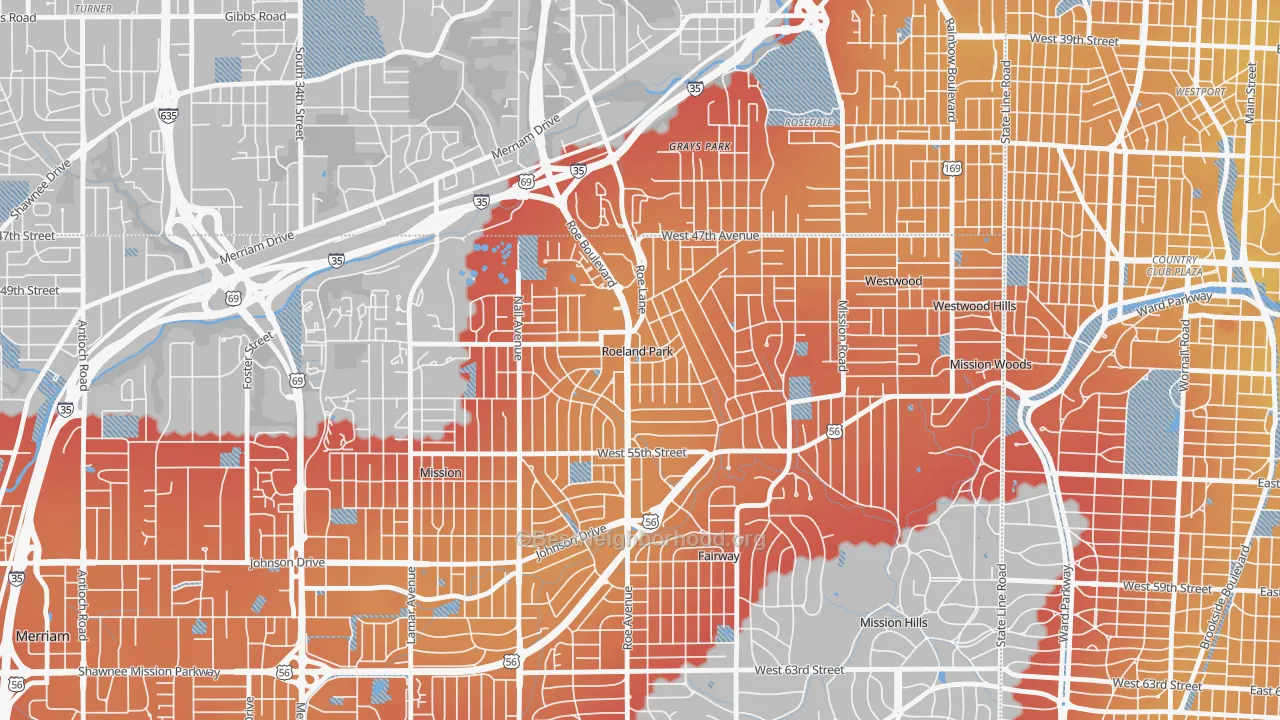 Transit Grade map of Roeland Park, KS