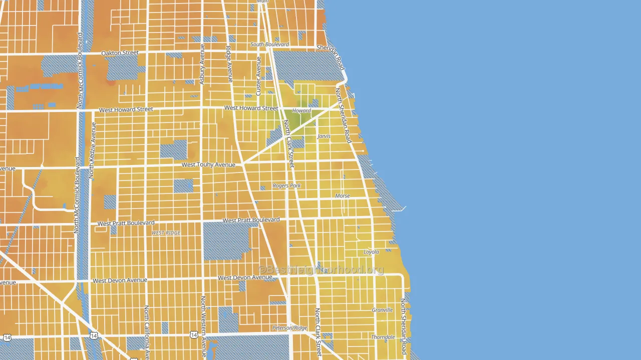 Transit Grade map of Rogers Park, Chicago, IL