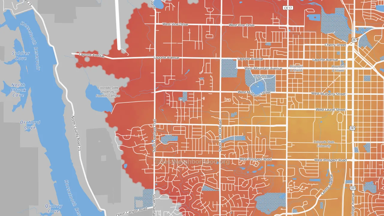 Transit Grade map of Rogers Park, Fort Collins, CO