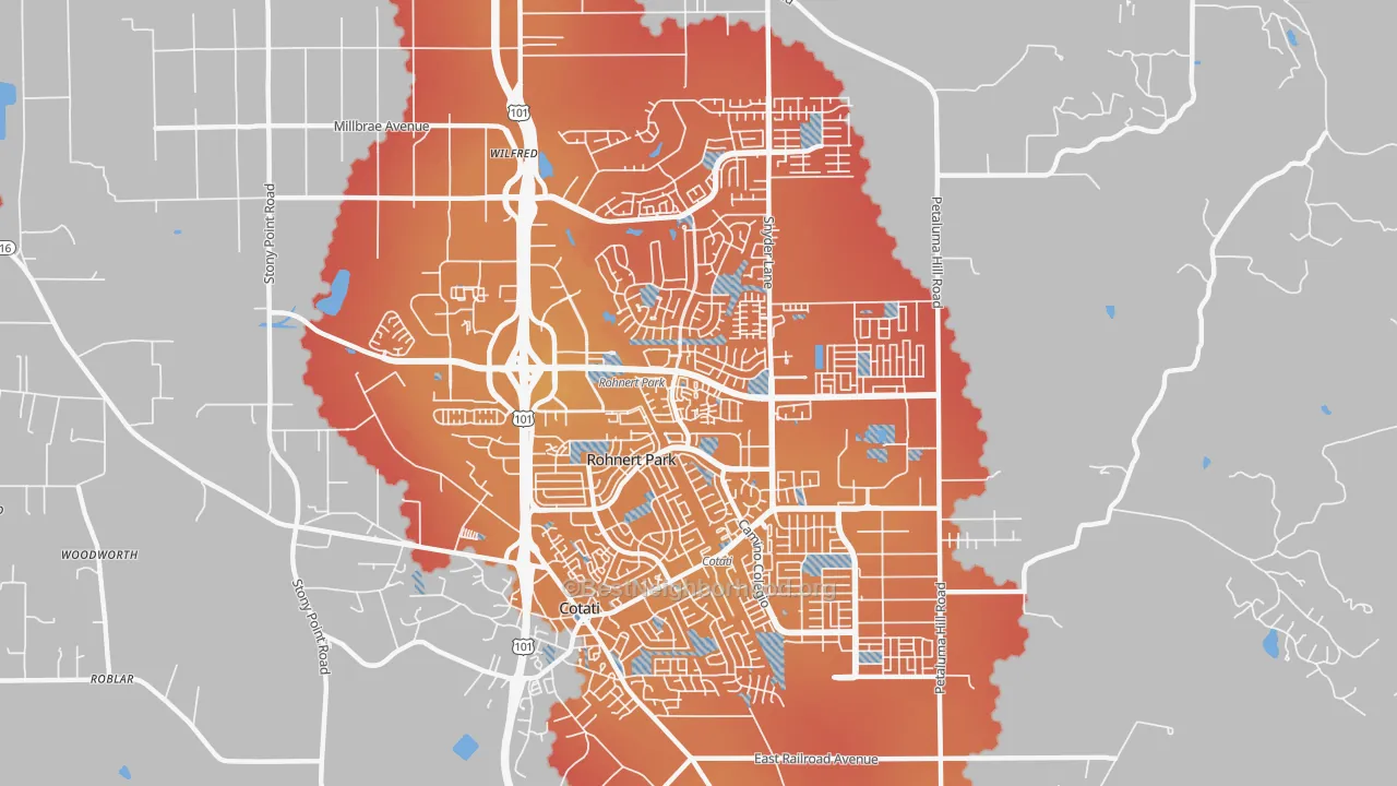 Transit Grade map of Rohnert Park, CA