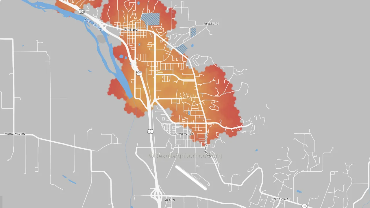 Transit Grade map of Rohnerville, Fortuna, CA