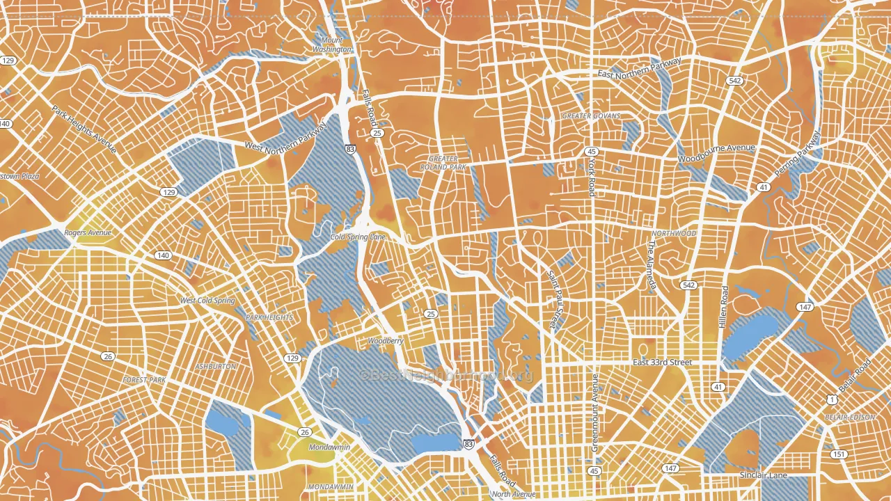 Transit Grade map of Roland Park-Homewood-Guilford, Baltimore, MD