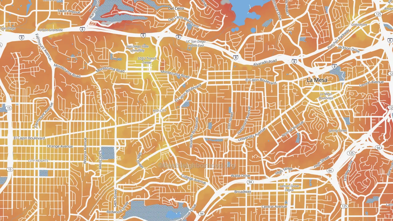 Transit Grade map of Rolando, San Diego, CA
