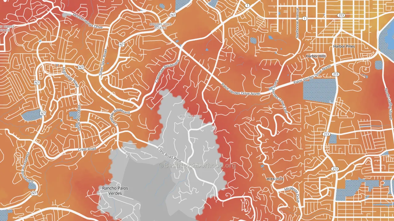 Transit Grade map of Rolling Hills, CA
