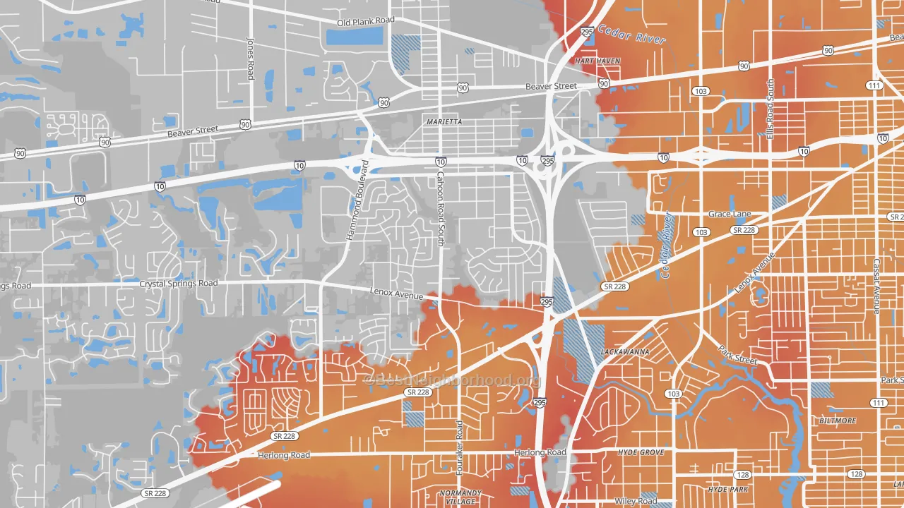 Transit Grade map of Rolling Hills, Jacksonville, FL