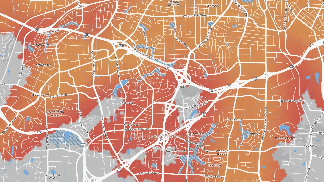 Transit Grade map of Rolling Roads, Greensboro, NC