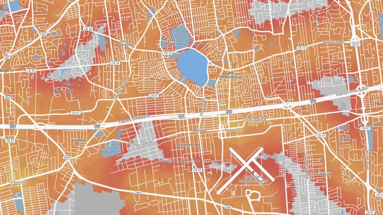 Transit Grade map of Ronkonkoma, NY