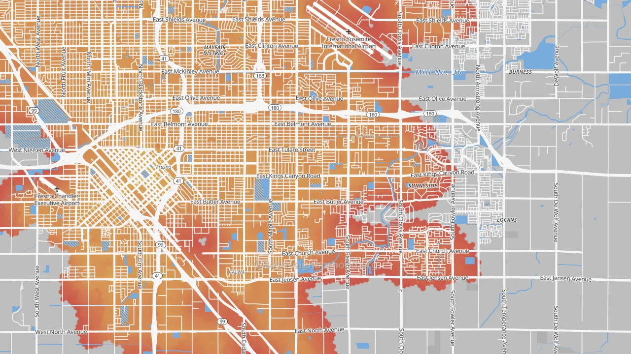 Transit Grade map of Roosevelt, Fresno, CA