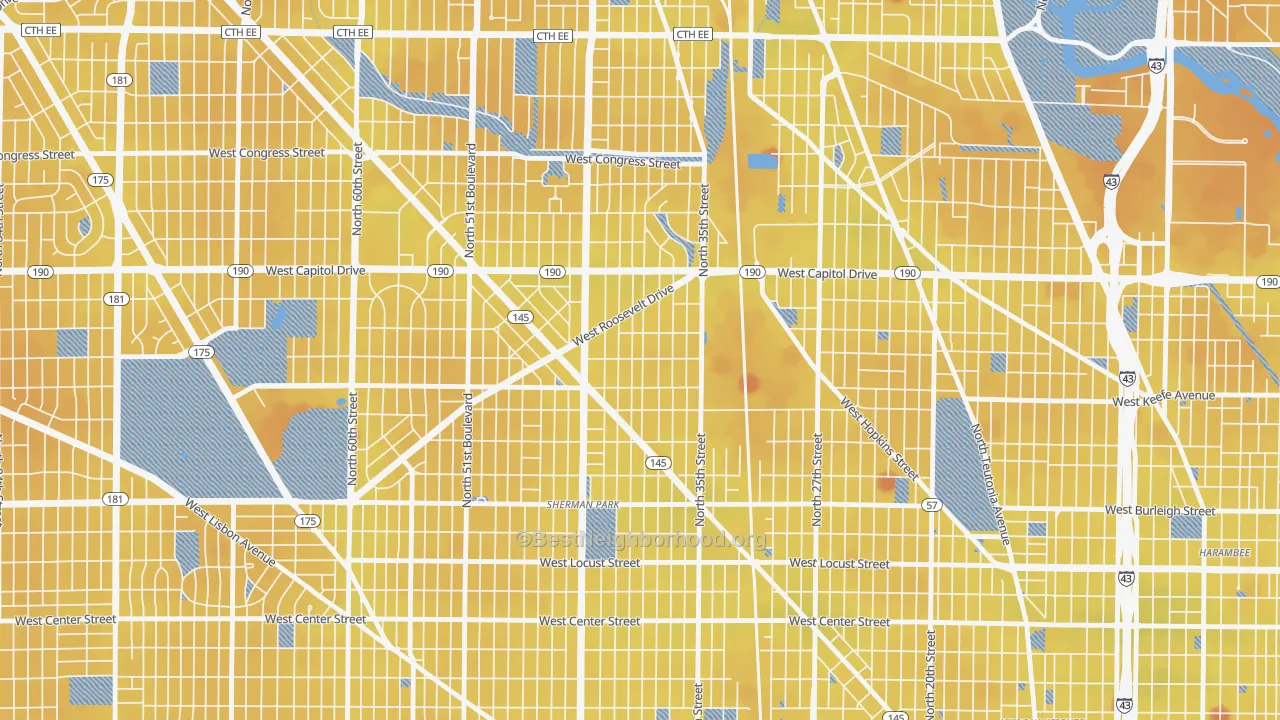 Transit Grade map of Roosevelt Grove, Milwaukee, WI