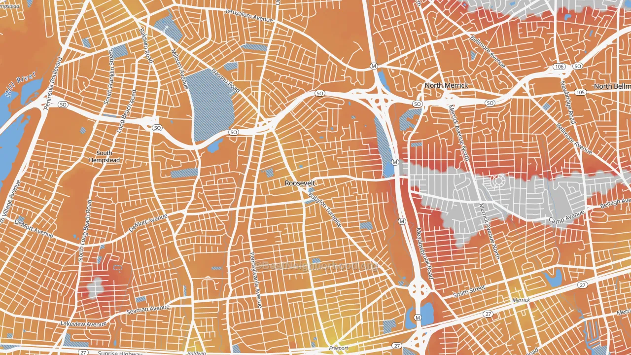 Transit Grade map of Roosevelt, NY