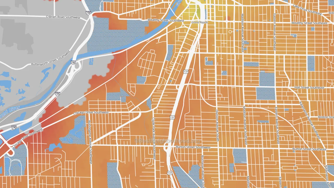 Transit Grade map of Roosevelt Park, Grand Rapids, MI