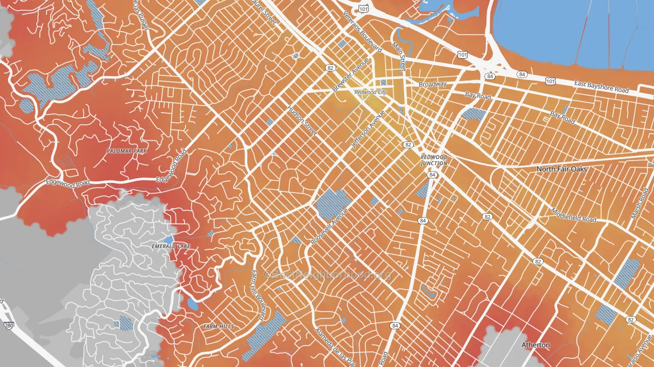 Transit Grade map of Roosevelt-San Francisco, Redwood City, CA