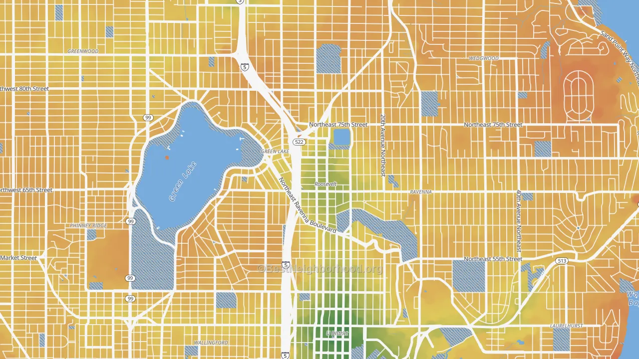 Transit Grade map of Roosevelt, Seattle, WA