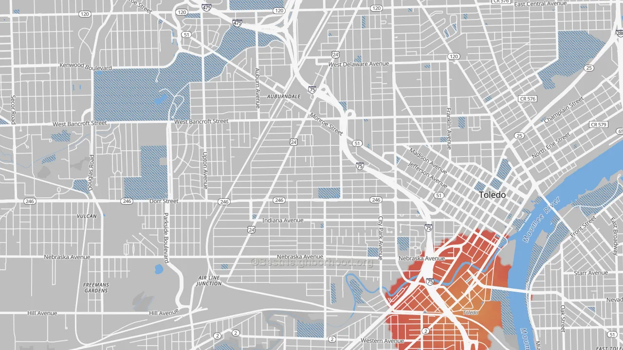Transit Grade map of Roosevelt-Toledo, Toledo, OH