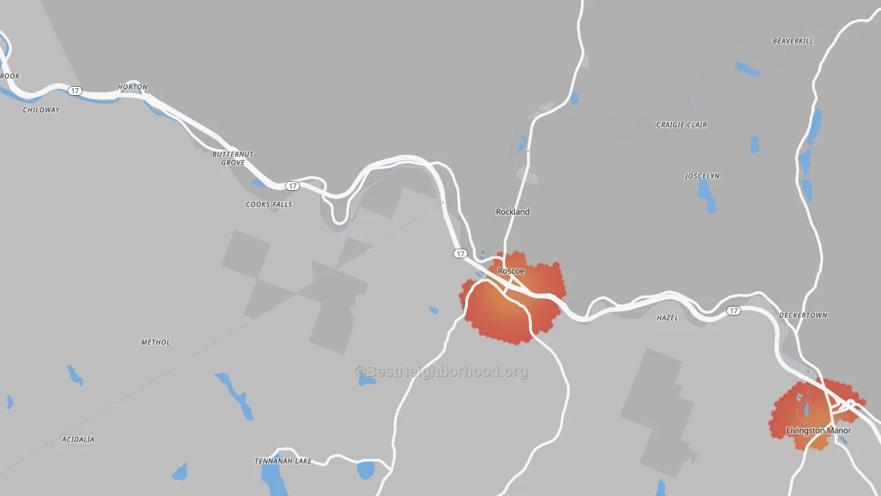 Transit Grade map of Roscoe, NY
