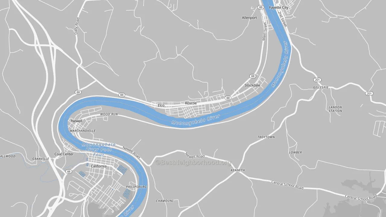 Transit Grade map of Roscoe, PA