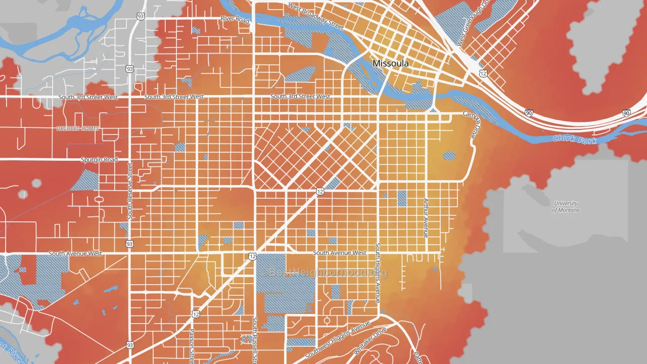 Transit Grade map of Rose Park, Missoula, MT