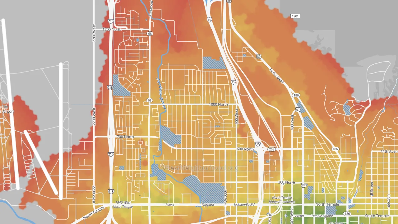 Transit Grade map of Rose Park, Salt Lake City, UT