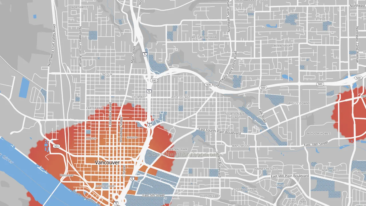 Transit Grade map of Rose Village, Vancouver, WA