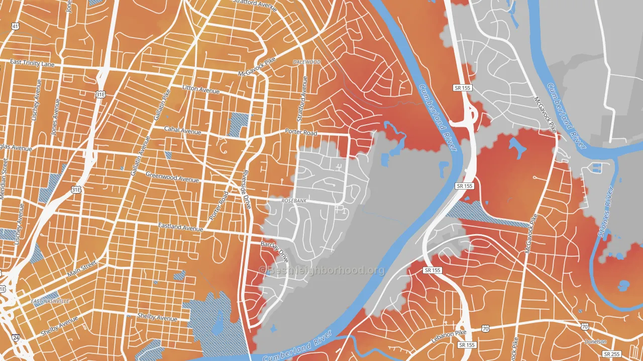 Transit Grade map of Rosebank, Nashville, TN