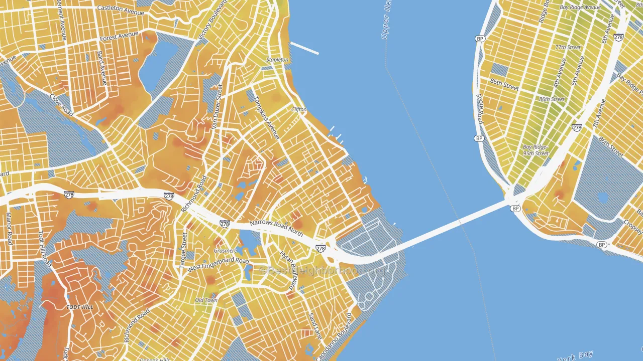 Transit Grade map of Rosebank, Staten Island, NY