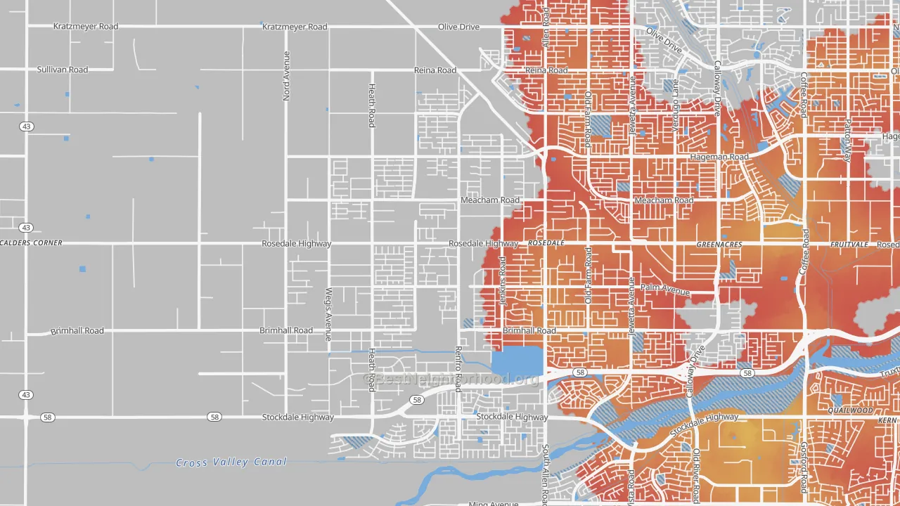 Transit Grade map of Rosedale, Bakersfield, CA
