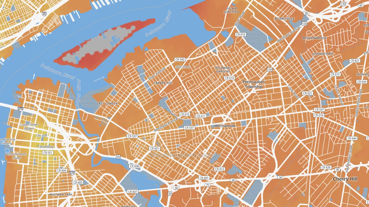 Transit Grade map of Rosedale, Camden, NJ