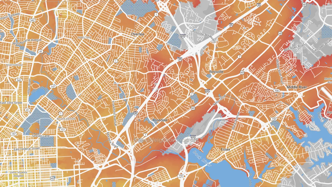 Transit Grade map of Rosedale, MD