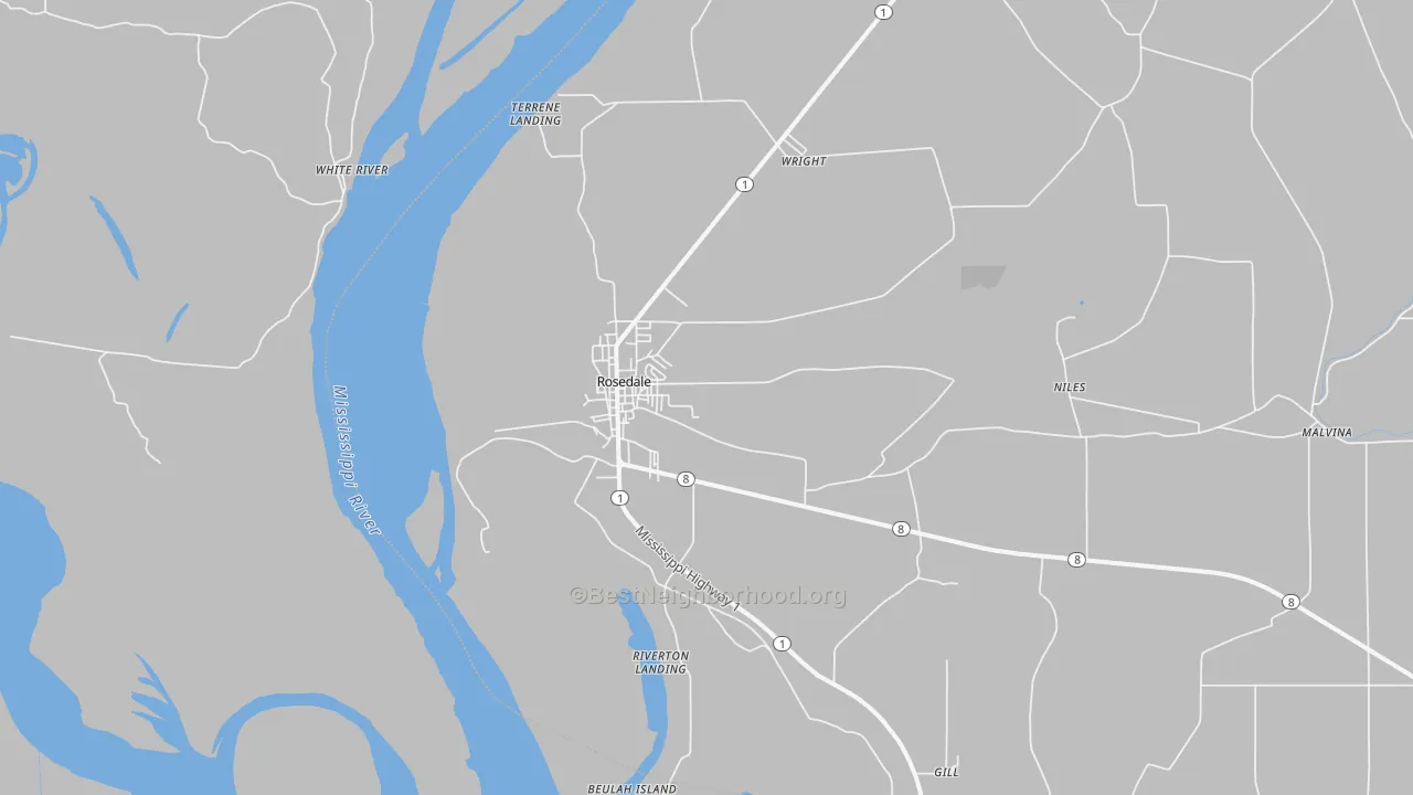 Transit Grade map of Rosedale, MS