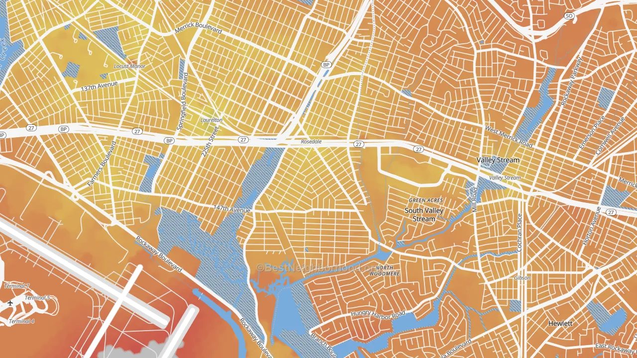 Transit Grade map of Rosedale, Queens, NY
