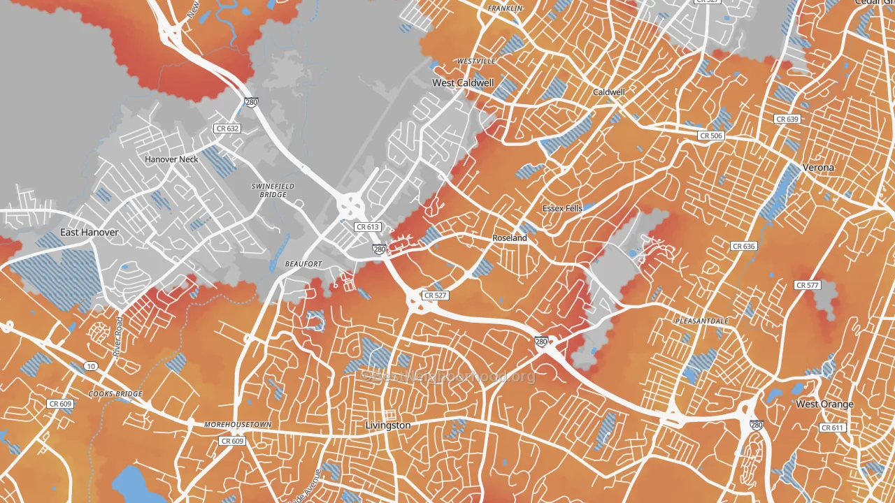 Transit Grade map of Roseland, NJ