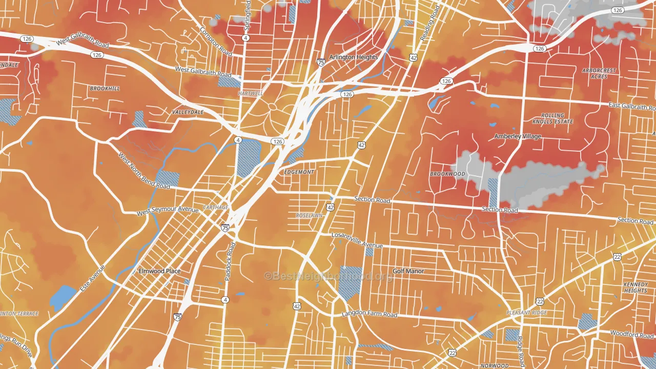 Transit Grade map of Roselawn, Cincinnati, OH