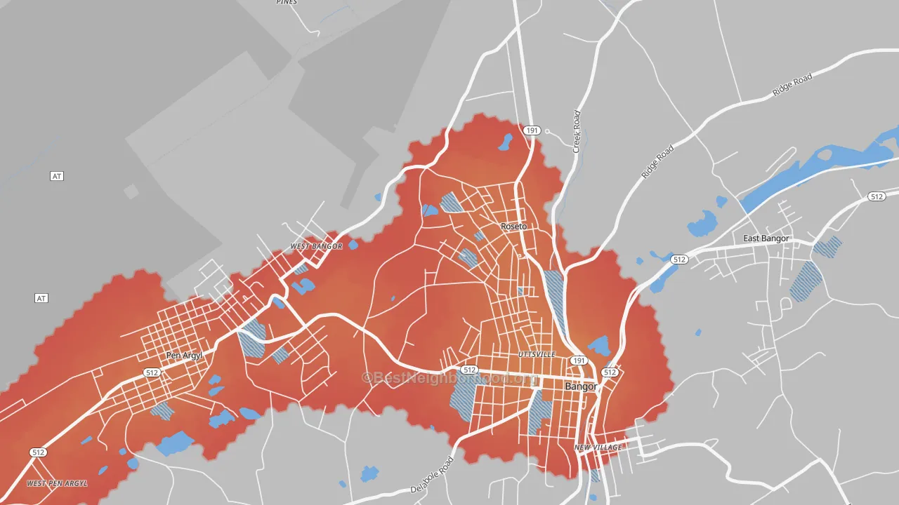 Transit Grade map of Roseto, PA