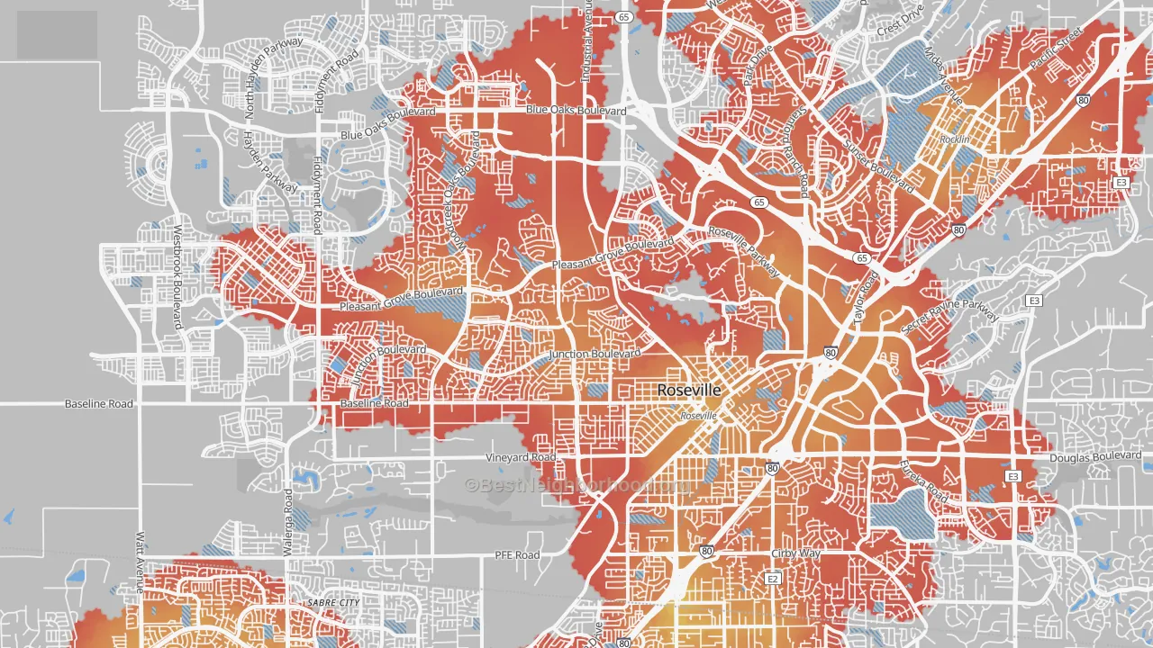 Transit Grade map of Roseville, CA