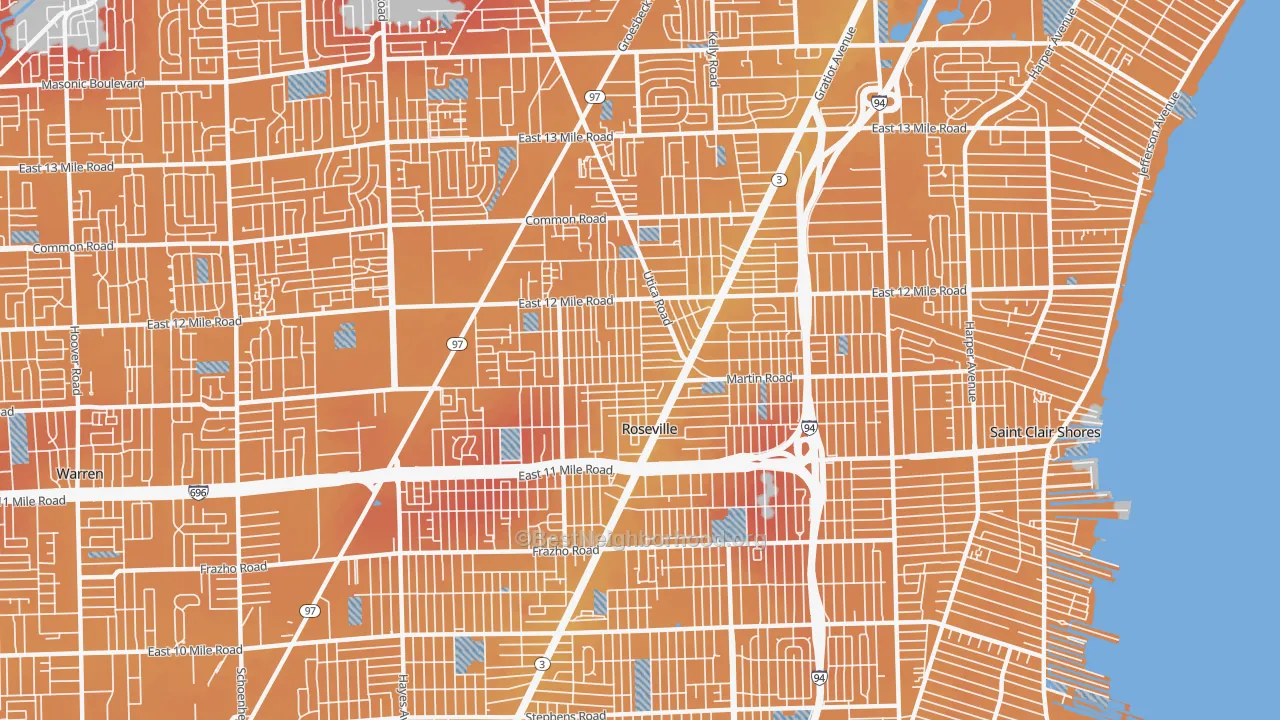 Transit Grade map of Roseville, MI
