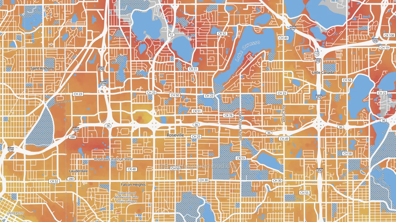 Transit Grade map of Roseville, MN