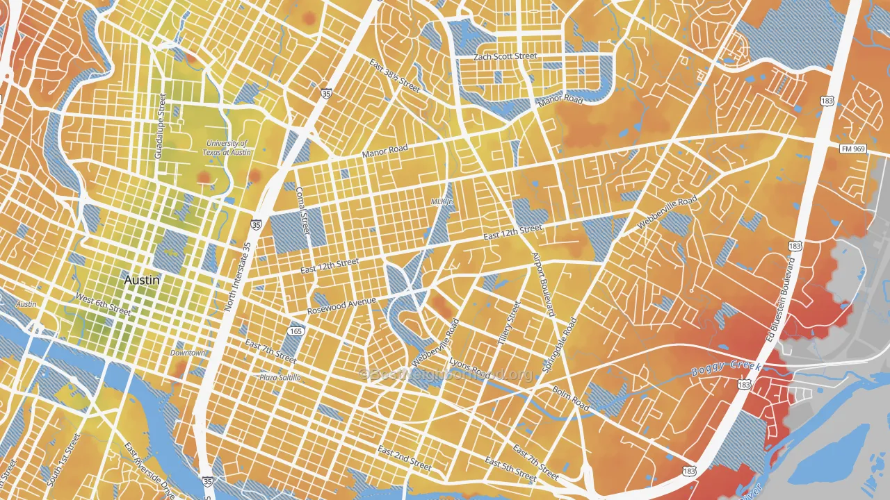 Transit Grade map of Rosewood, Austin, TX