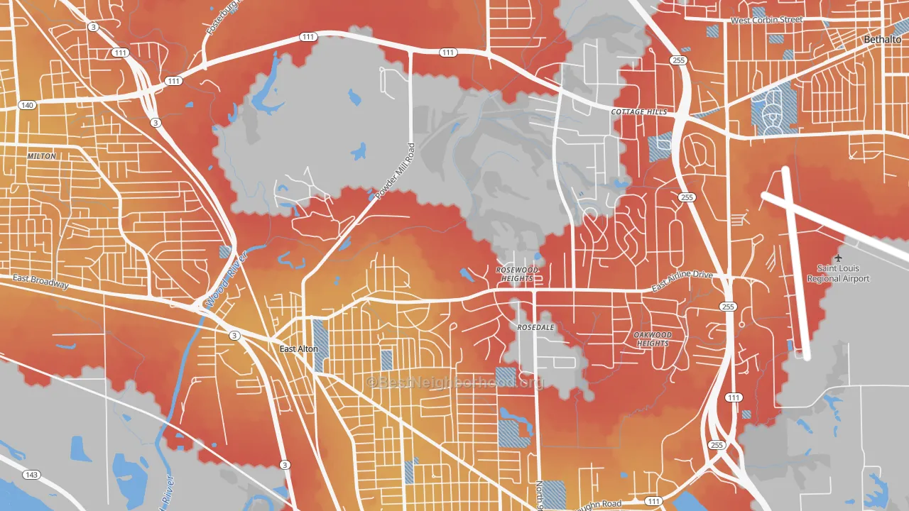 Transit Grade map of Rosewood Heights, IL