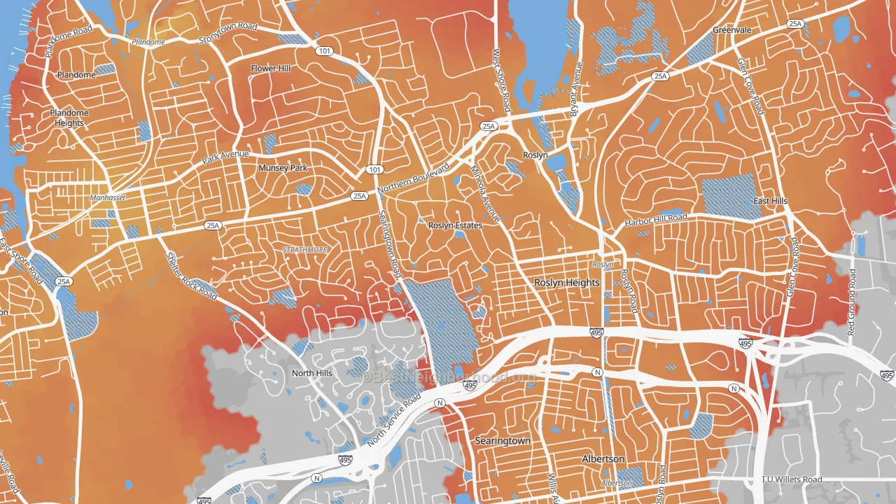 Transit Grade map of Roslyn Estates, NY