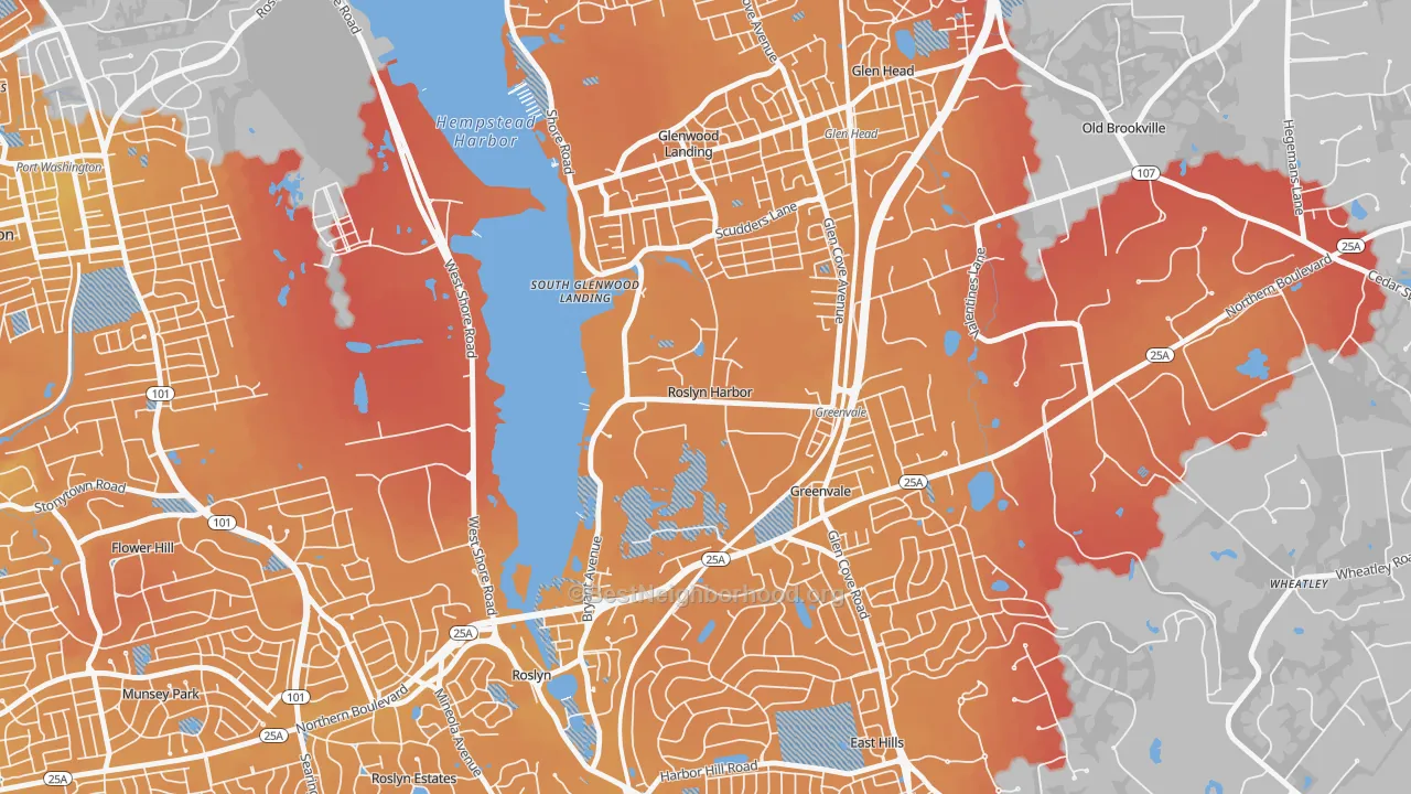 Transit Grade map of Roslyn Harbor, NY