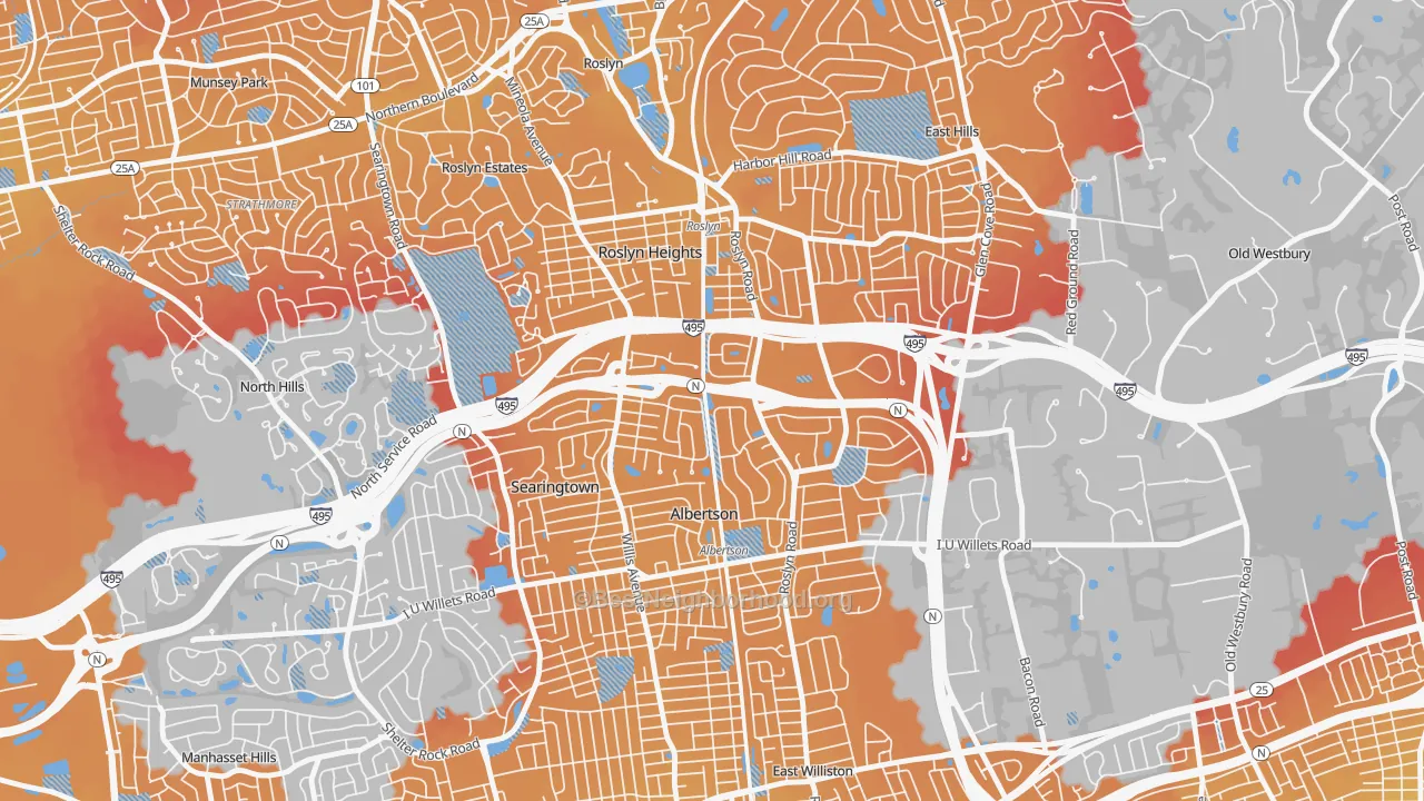 Transit Grade map of Roslyn Heights, NY