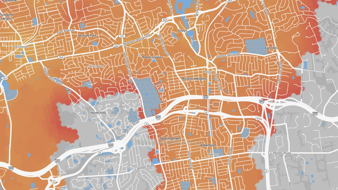 Transit Grade map of Roslyn, NY