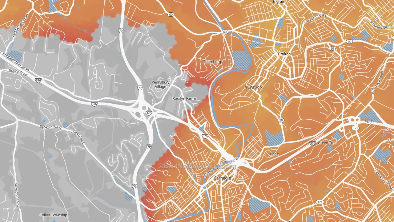 Transit Grade map of Rosslyn Farms, PA