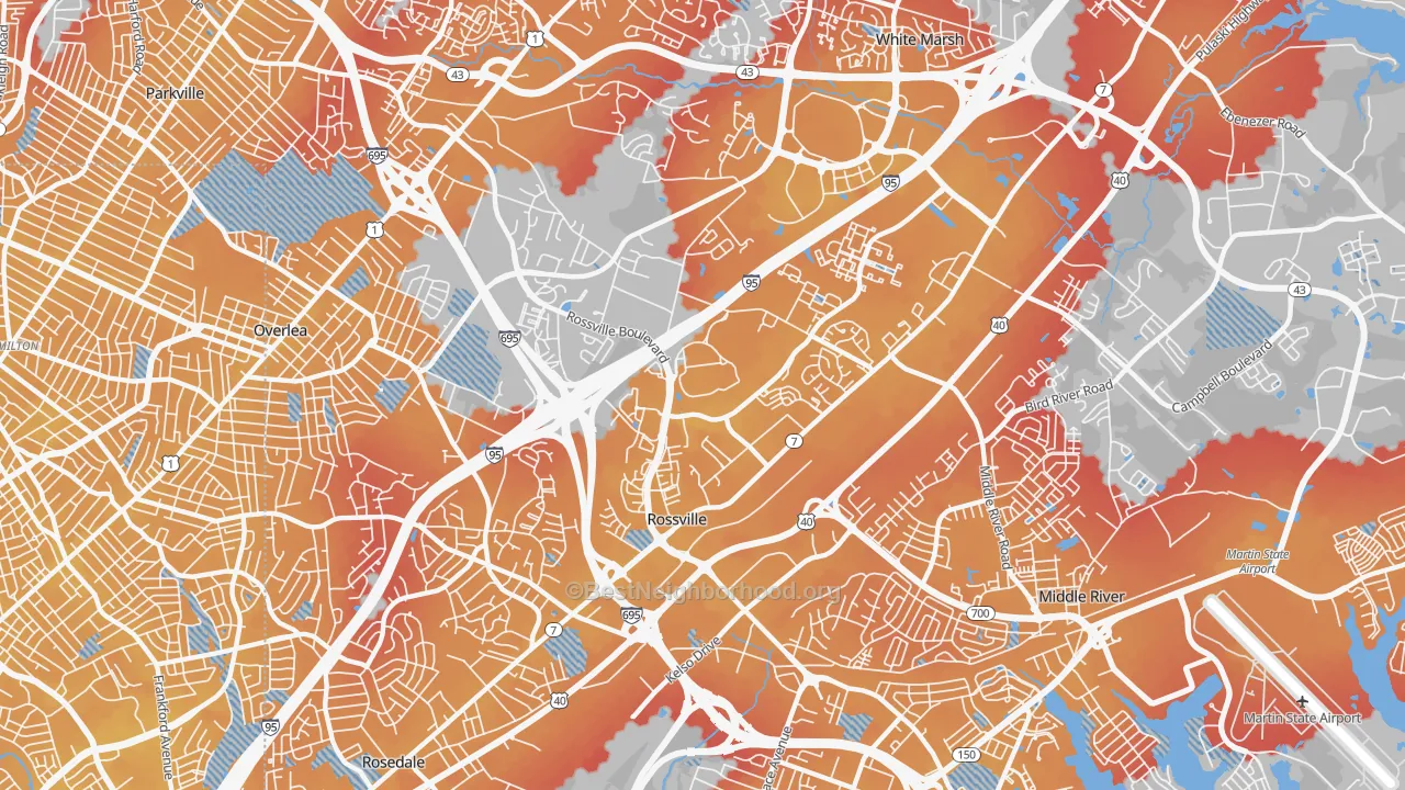 Transit Grade map of Rossville, MD