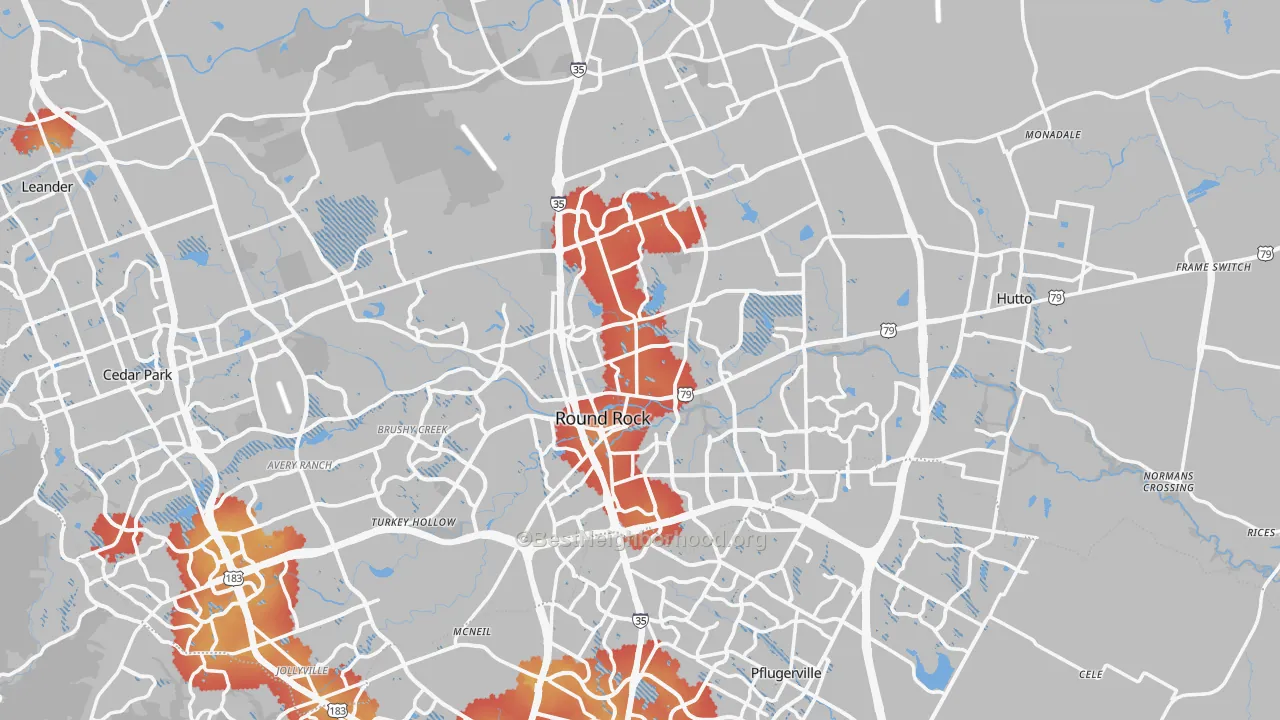 Transit Grade map of Round Rock, TX
