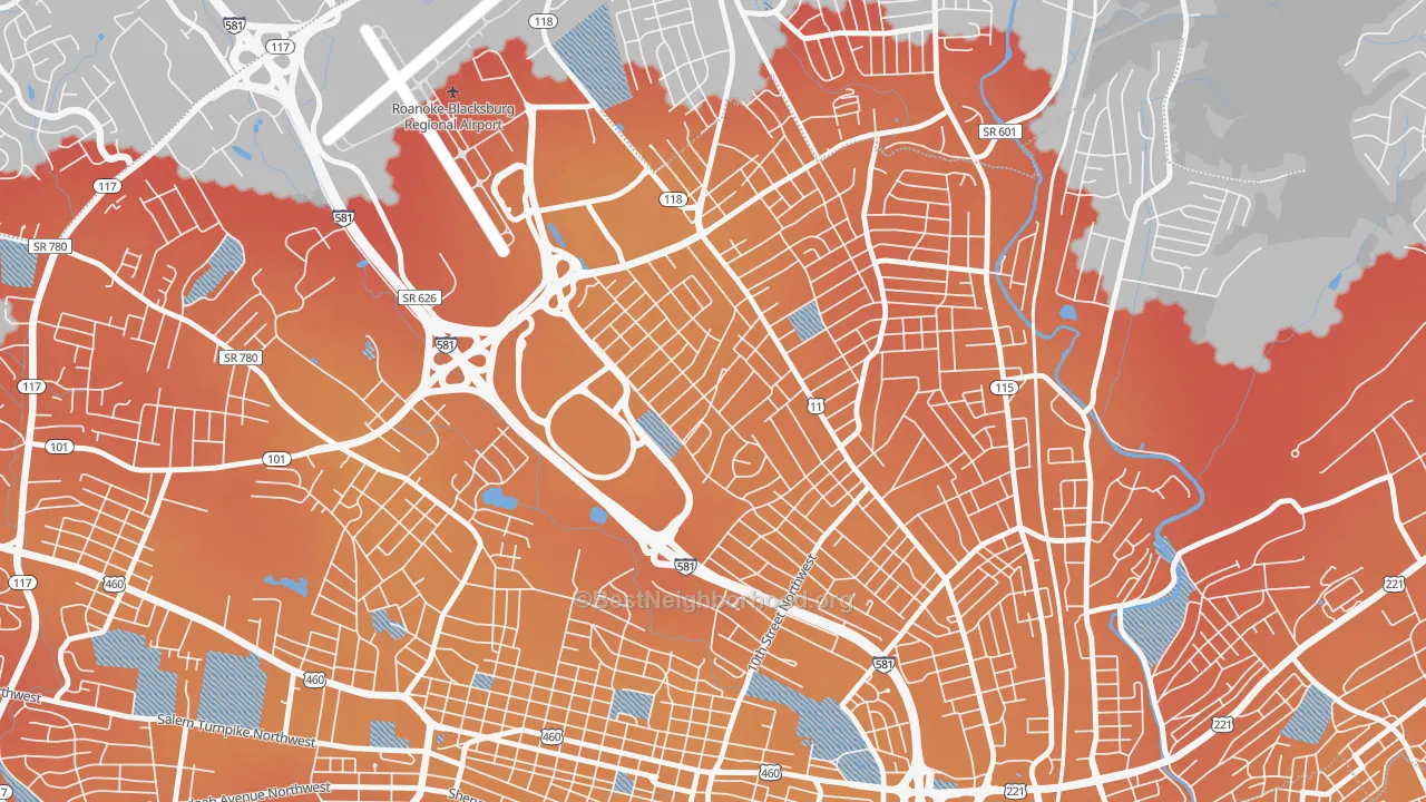 Transit Grade map of Roundhill, Roanoke, VA