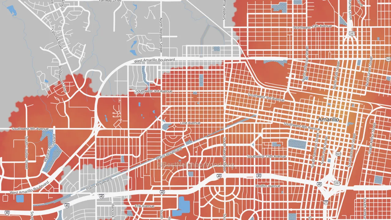 Transit Grade map of Route 66 Historic District, Amarillo, TX