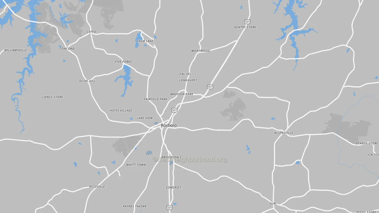 Transit Grade map of Roxboro, NC