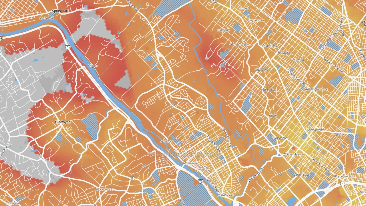 Transit Grade map of Roxborough, Philadelphia, PA