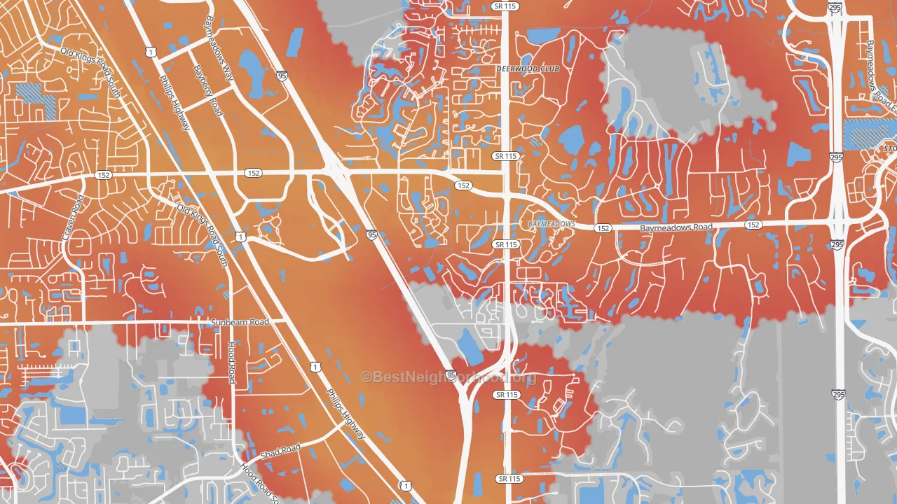 Transit Grade map of Royal Lakes, Jacksonville, FL